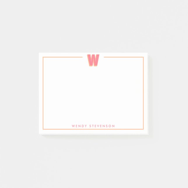 Notas Post-it® Elegant Personalized Monogram 3D Letter W Initial  (Anverso)