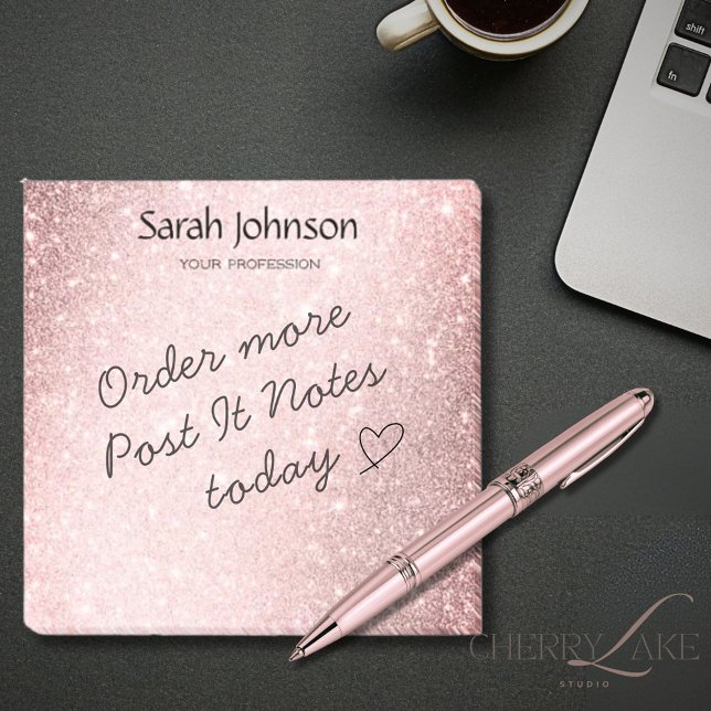 Notas Post-it® Elegant Pink Glitter Monogram Personalized Name  (Subido por el creador)