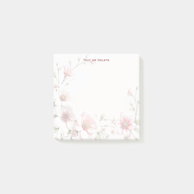 Notas Post-it® Elegant Pink White Floral Post it Notes (Anverso)
