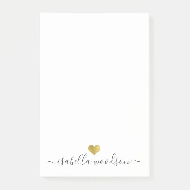 Notas Post-it® Elegant Script Name Faux Gold Foil Heart  (Anverso)