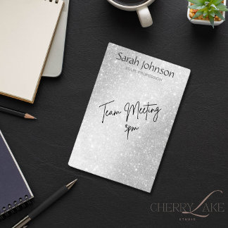 Notas Post-it® Elegant Silver Glitter Monogram Personalized Name