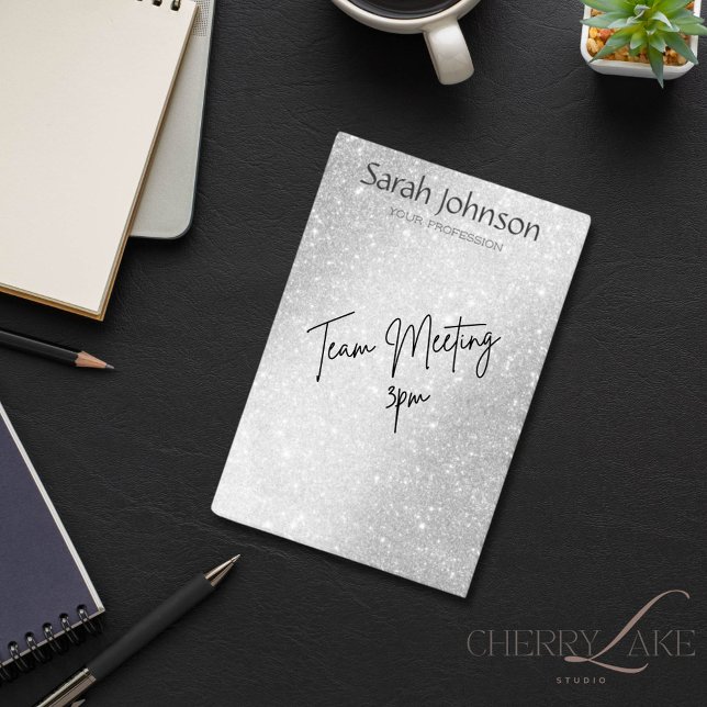 Notas Post-it® Elegant Silver Glitter Monogram Personalized Name  (Subido por el creador)