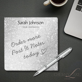 Notas Post-it® Elegant Silver Glitter Monogram Personalized Name