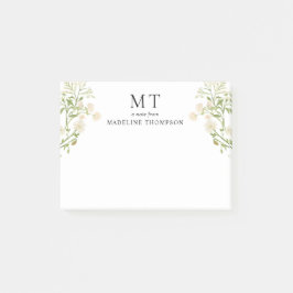 Notas Post-it® Elegant White Floral Wildflower Classic Monogram
