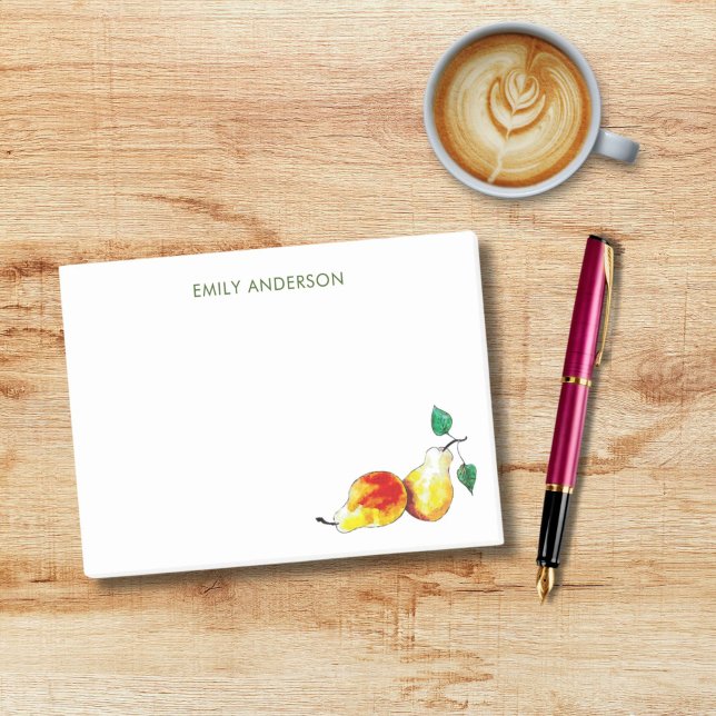 Notas Post-it® Elegante acuarela dorada Pears con iluminación man (Our pear notepad, hand-illustrated by me, celebrates the red and gold colors of fall.)