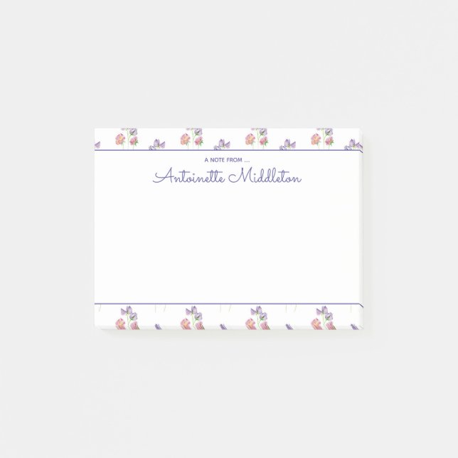 Notas Post-it® Elegante acuarela Floral Rosa Lavendar Personaliza (Anverso)