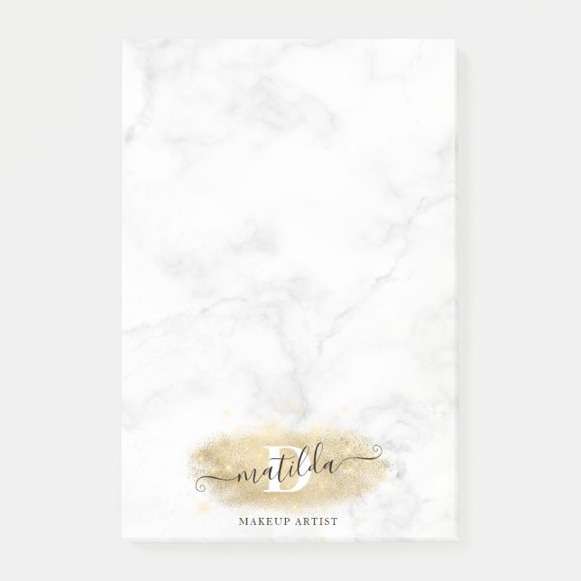 Notas Post-it® Elegante artista de maquillaje de mármol purpurina (Anverso)