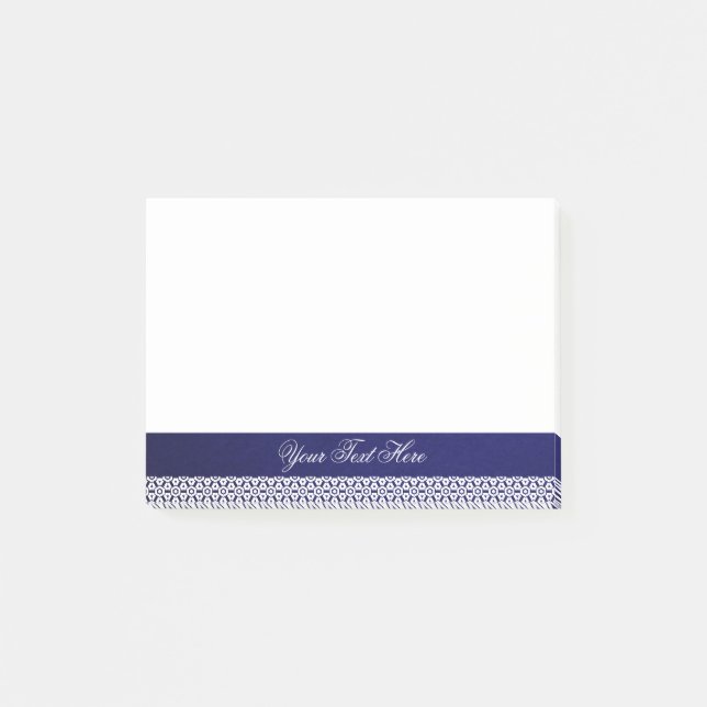 Notas Post-it® Elegante azul marino blanco ornamental personaliza (Anverso)
