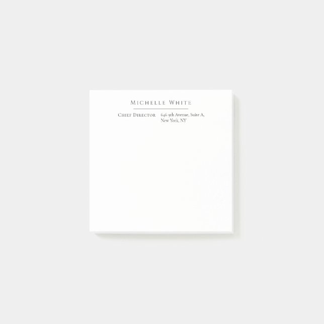 Notas Post-it® Elegante Blanco Profesional Moderno Sencillo (Anverso)