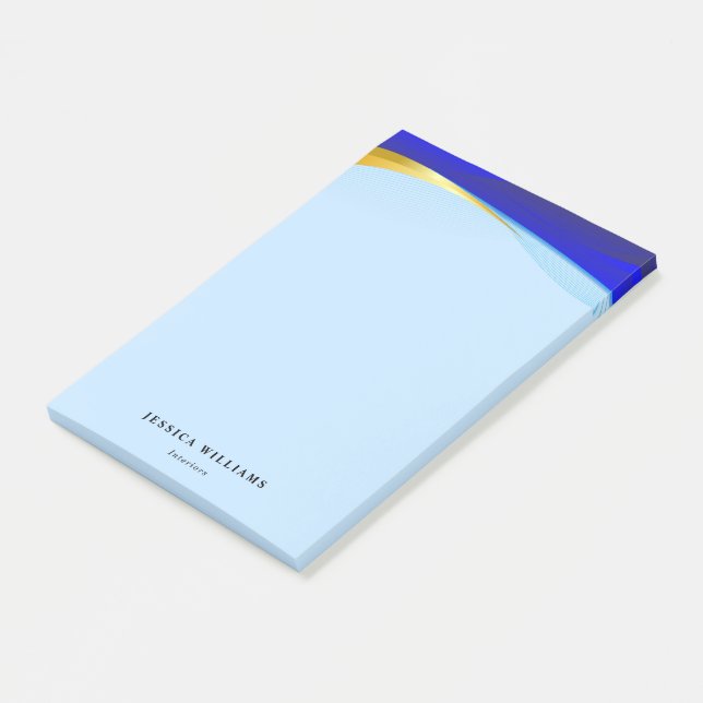 Notas Post-it® Elegante Blue Gold Luxury Designer Logo Business (En perspectiva)