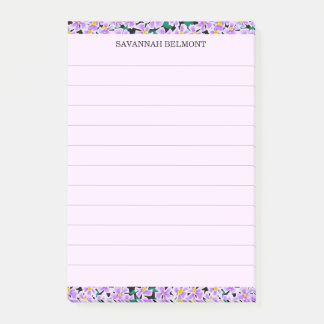 Notas Post-it® Elegante borde floral morado personalizado con lín
