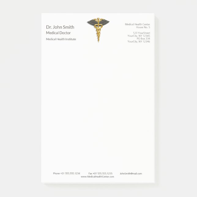 Notas Post-it® Elegante Caducto de Oro Clásico Alas Médicas Negra (Anverso)