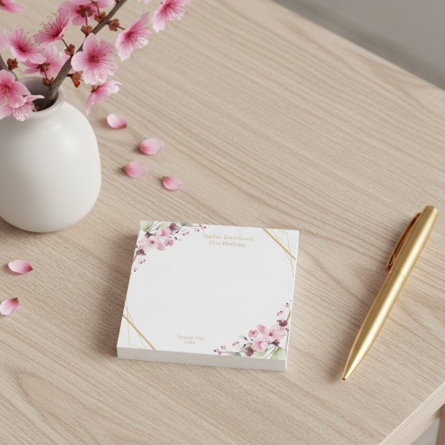 Notas Post-it® Elegante cerezo floreciente 21ª fiesta de cumpleañ (Stylish pink sakura flowers birthday post it notes.)