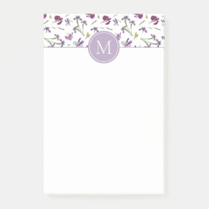 Notas Post-it® Elegante color de agua púrpura irisis Monograma de