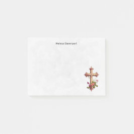 Notas Post-it® Elegante cruz de madera con flores rosas
