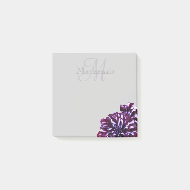 Notas Post-it® Elegante dahlia morado flores monograma nombre per (Anverso)