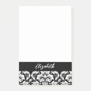 Notas Post-it® Elegante Damasco Blanco Negro