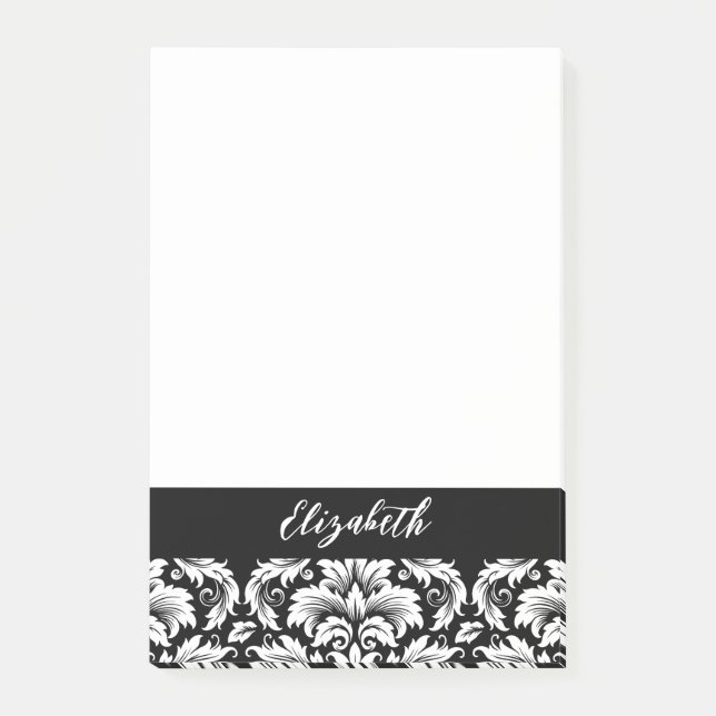 Notas Post-it® Elegante Damasco Blanco Negro (Anverso)