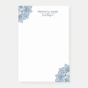 Notas Post-it® Elegante diseño de encaje tribal azul de Mandala
