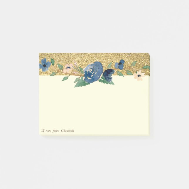Notas Post-it® Elegante, elegante, dorado Purpurina, floral (Anverso)
