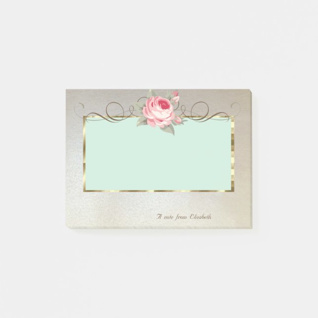Notas Post-it® Elegante, elegante, marco,Rosa (Anverso)