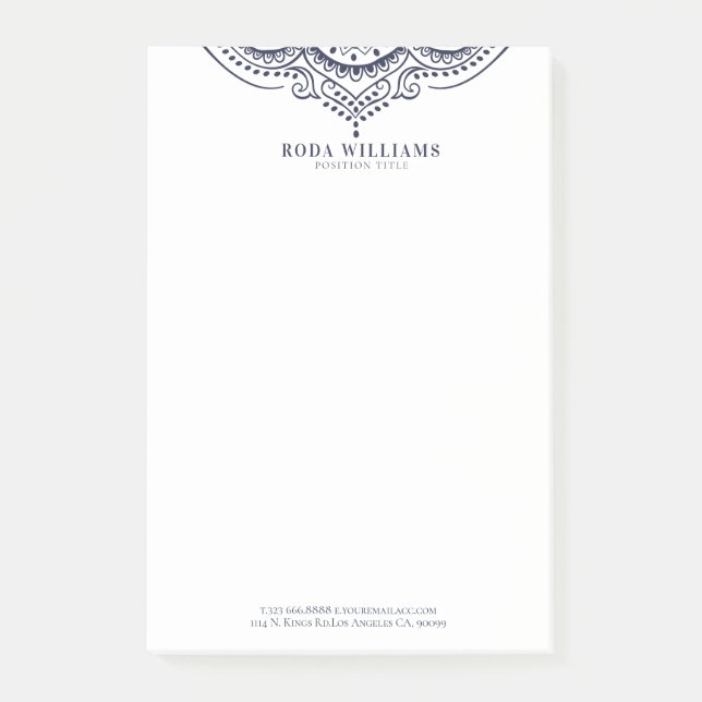 Notas Post-it® Elegante encaje de color azul marino (Anverso)