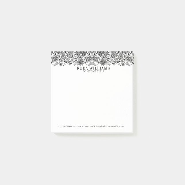 Notas Post-it® Elegante encaje negro ornamentado de paisajes flor (Anverso)