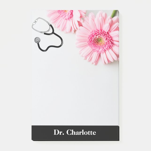 Notas Post-it® Elegante estetoscopio Médica Daisy Rosa (Anverso)