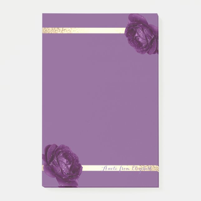 Notas Post-it® Elegante estiloso Girly Bandas de Oro, Morado, Ros (Anverso)