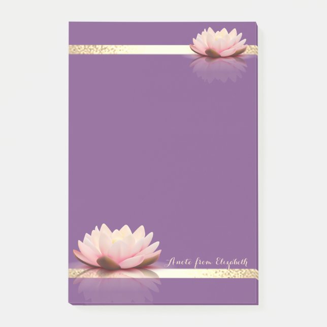 Notas Post-it® Elegante estiloso Girly Gold Stripes,Purple Lotos (Anverso)