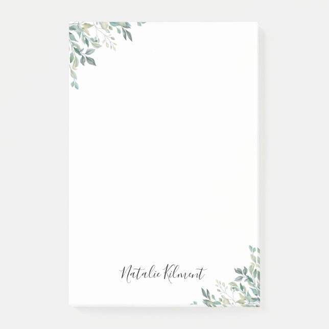 Notas Post-it® Elegante Eucalyptus Verdor Rústicas Hojas Verdes (Anverso)
