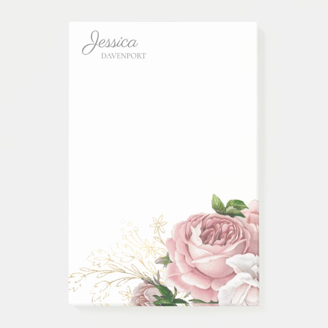 Notas Post-it® Elegante Floral Acuarela Rosa Rubor (Anverso)