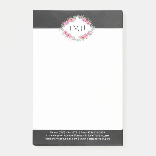 Notas Post-it® Elegante Floral & Chalkboard Personal O Business (Anverso)
