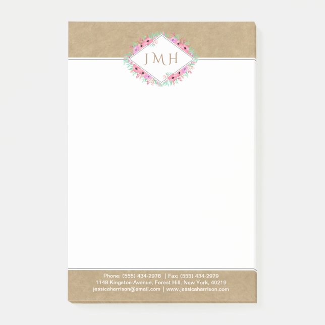 Notas Post-it® Elegante Floral & Kraft Personal O Business (Anverso)