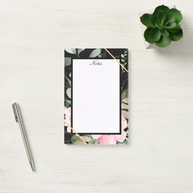 Notas Post-it® Elegante floral negra moderna (Oficina)