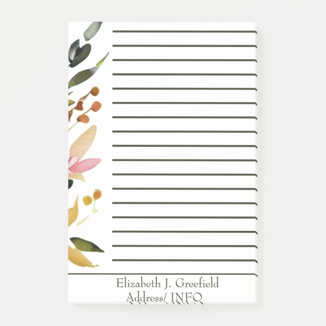 Notas Post-it® Elegante frontera floral personalizada (Anverso)