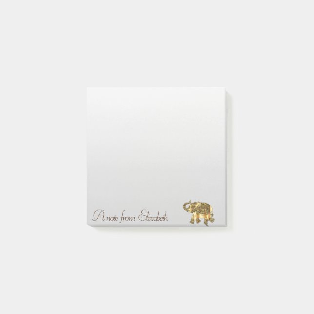 Notas Post-it® Elegante Girly elegante, Elefante Paisley Dorado (Anverso)