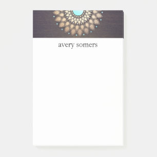 Notas Post-it® Elegante Gold Ornate Lotus Mandala Wood look