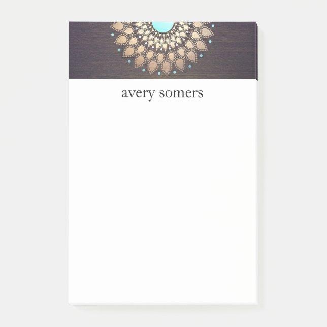 Notas Post-it® Elegante Gold Ornate Lotus Mandala Wood look (Anverso)