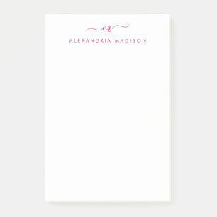 Notas Post-it® Elegante Guión Giratorio Monograma Magenta Rosa