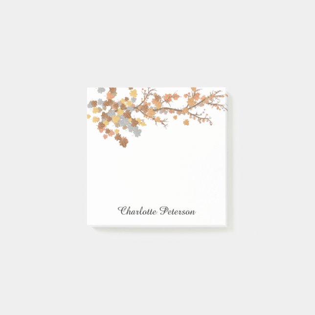 Notas Post-it® Elegante hojas de arce marrón otoño (Anverso)