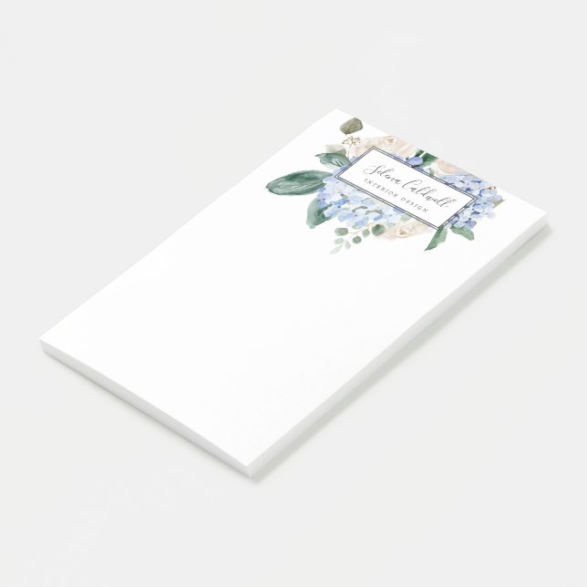 Notas Post-it® Elegante Hydrangea Azul | Blanco (En perspectiva)