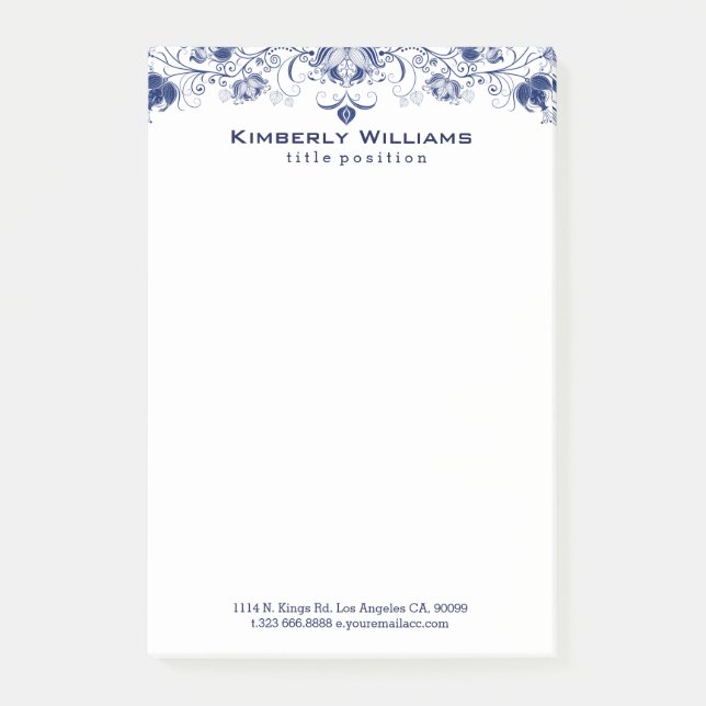 Notas Post-it® Elegante Lace Floral Blanco Y Navy-Azul (Anverso)