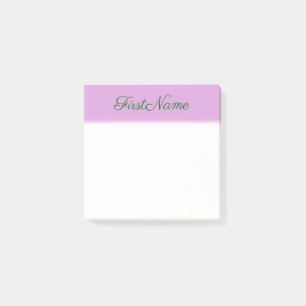 Notas Post-it® Elegante, llano, fondo del ciruelo + Nombre verde