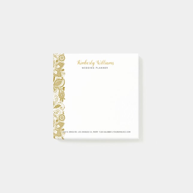 Notas Post-it® Elegante Lugar Floral Blanco Y Boda Oro (Anverso)