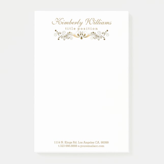 Notas Post-it® Elegante Lugar Floral Blanco Y Oro (Anverso)