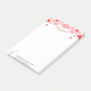 Notas Post-it® Elegante Lugar Floral Blanco Y Rojo