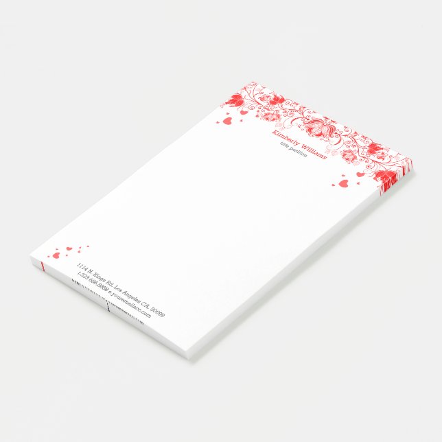 Notas Post-it® Elegante Lugar Floral Blanco Y Rojo (En perspectiva)