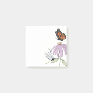 Notas Post-it® Elegante mariposa y flor púrpura Vacío elegante