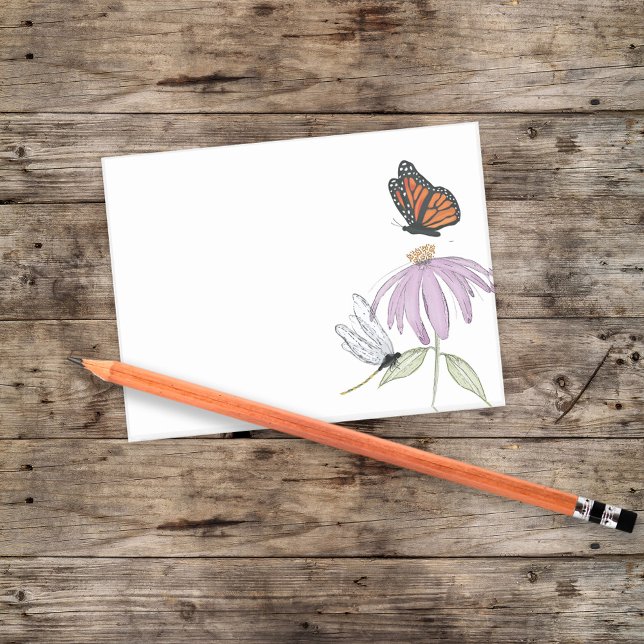 Notas Post-it® Elegante mariposa y flor púrpura Vacío elegante (Butterfly and dragonfly with purple cone flower post it notes)